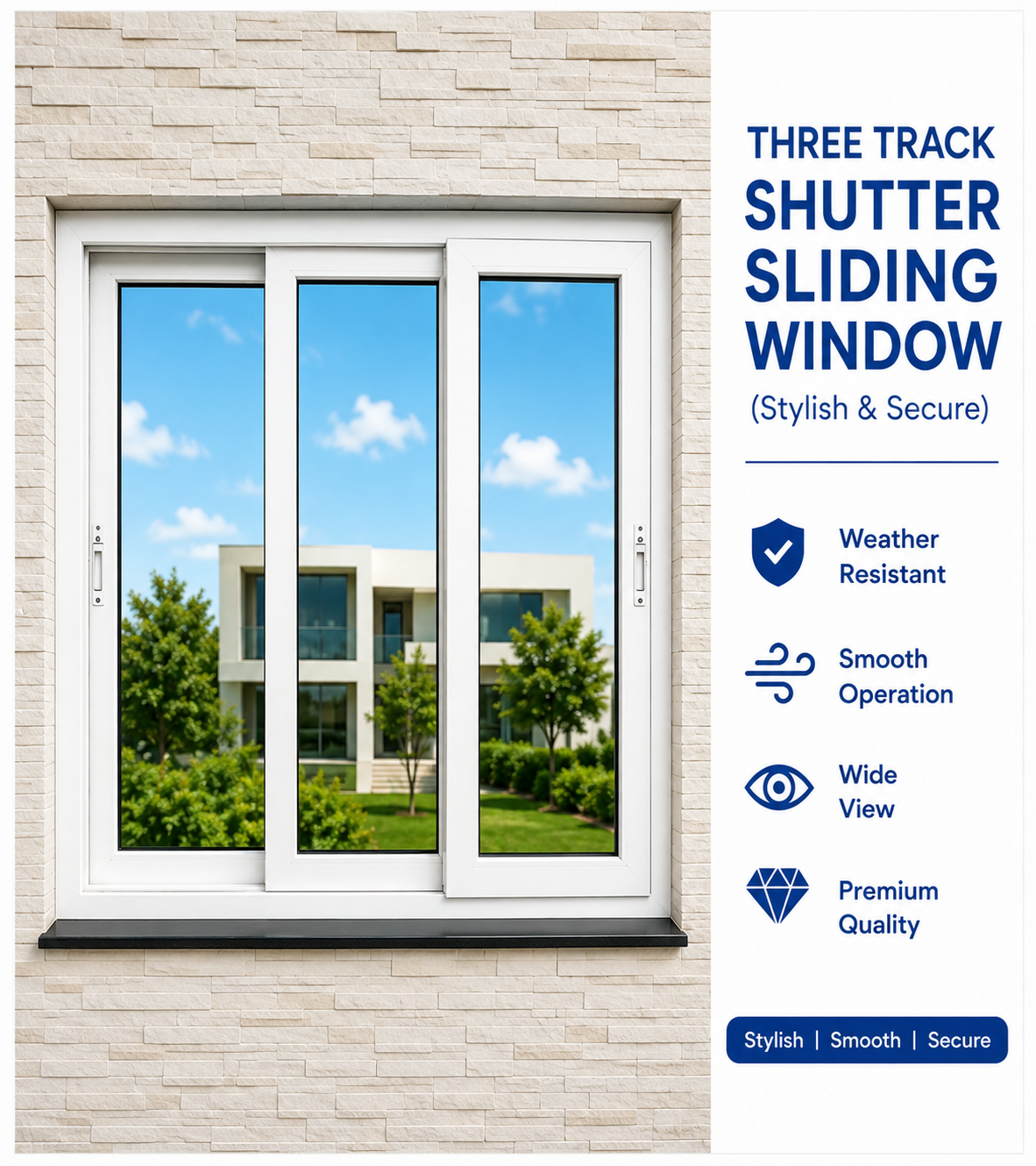 Three Track Shutter Sliding Window